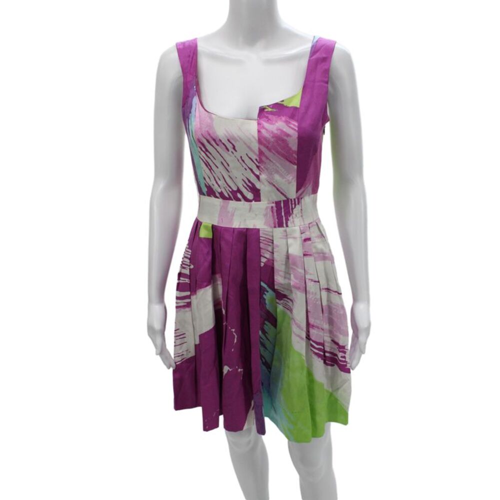 James Coviello Women Fit & Flare Square Neck Multicolor Mini Dress Size 4